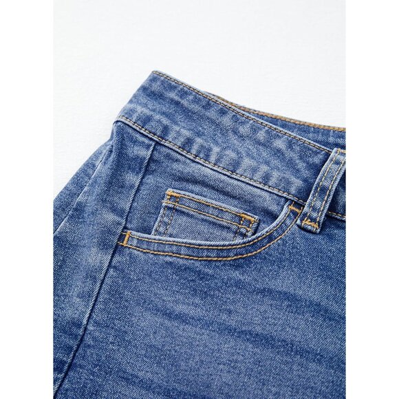 Women's High Waisted Wide Leg Capri Jeans Denim Raw Hem Side Seam Pants - Picture 8 of 9